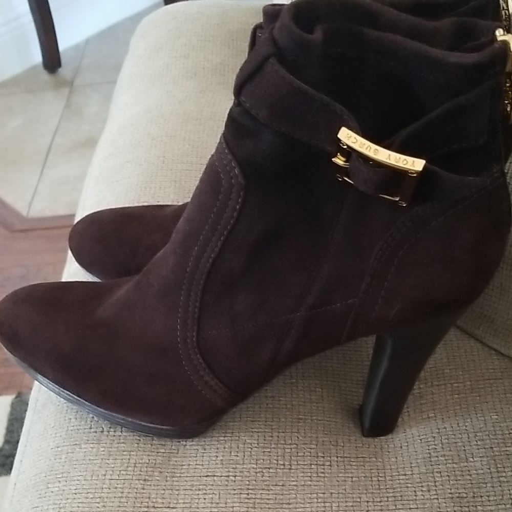 Tory Burch Dark Brown Suede Heeled Boots - Picture 4 of 7